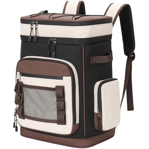 Hulongo Large Waterproof Insulated Cooler Backpack for Men & Women, Leak Proof Cooler Backpack for Camping, Beach, Fishing, Picnic, Travel, Outdoor, 30L, 48Cans - color: Brown