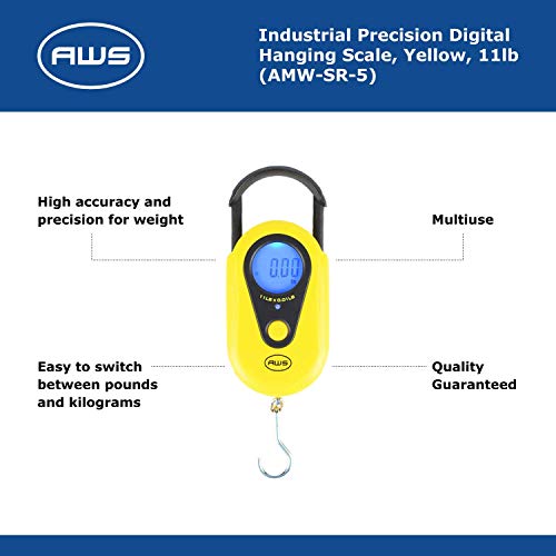 Industrial Precision Digital Hanging Scale, LCD Screen, Digital Weigh Scale Yellow, 11lb (AMW-SR-5) - American Weigh Scales