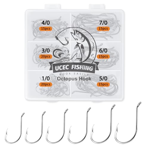 UCEC Circle Fishing Hooks Octopus Hooks Saltwater Freshwater, High Carbon Steel Offset Fishing Octopus Hook Set for Catfish Trout Fishing Size #1 1/02/03/04/05/06/07/08/0 170/ 100PCS - color: 100PCS Size: 1/0 2/0 3/0 4/0 5/0 6/0 7/0