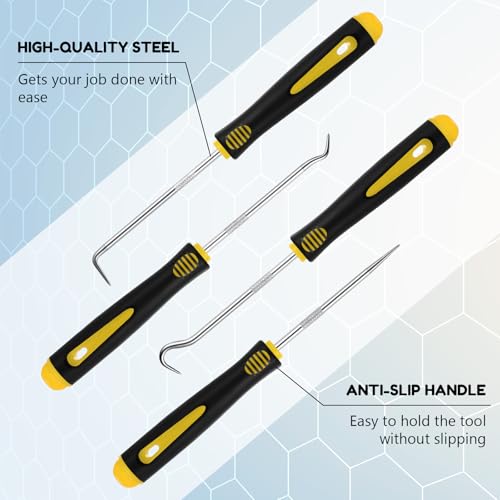 WILLBOND 4 Pcs Pick and Hook Set Precision Automotive Mechanic Picks Tools Set for Car Oil Seal Hooks Puller Remover Tools(6.5 Inches,Yellow) - color: Yellow, size: 6.5 Inches