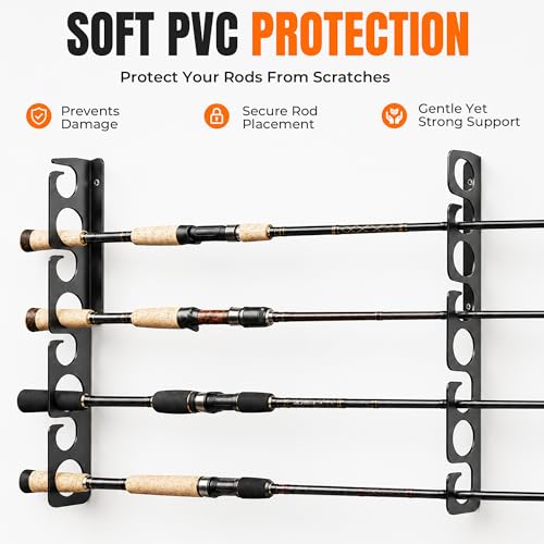 WIPHANY Fishing Rod Racks Wall or Ceiling Fishing Rod/Pole Rack Holder Storage Hook Holds Fishing Rods Wall Mounted for Garage Cabin and Basement - color: Black-Classic Store 16 rods