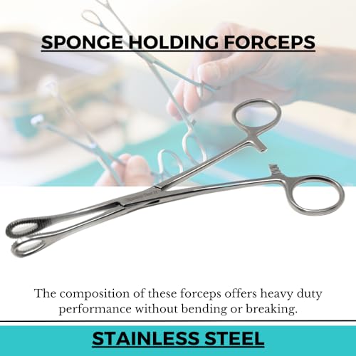 Foerster Sponge Forceps Straight + Curved Serrated Loop Jaws Holding Instruments Body Piercing Locking Clamps, Stainless Steel (7" - Straight) - style: 7" - Straight