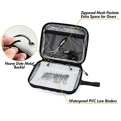 Dr.Fish Soft Bait Binder Organizer, Lure Hard Cover Fishing Tackle Storage Binders, Organized Bag with 8 Waterproof PVC Pockets for Worm Snell Rigs Jigs Baits Wrap Wallet - color: Hard Case(8 Pockets, 11.2X8.7")