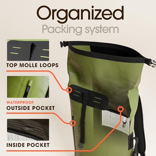 Earth Pak Waterproof Backpack - Heavy Duty Hiking Backpack - Roll-Top Closure Bag - Cushioned Dry Bag Waterproof Phone Case - color: Green, size: 85L