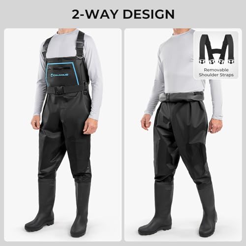 Calamus WaveWalker Fishing Waders for Men & Women, 100% Waterproof PVC Waders with Slip-Resistant Boots, Tear-Resistant Nylon - color: Black, size: M10/W12