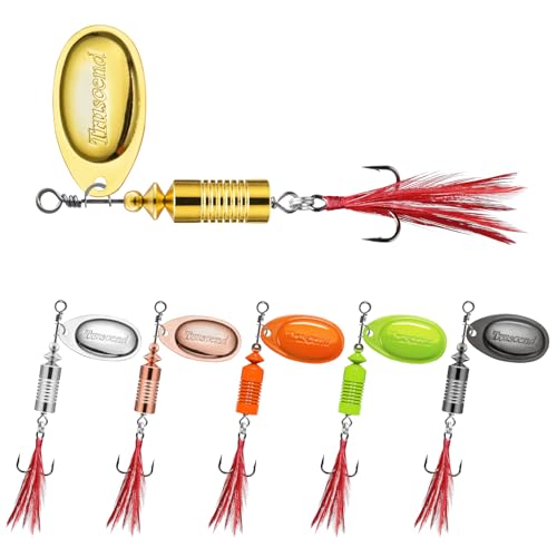 TRUSCEND Swim or Jig Fishing Spinner Baits for Freshwater and Saltwater, Rooster Tail Fishing Lures for Trout Bass Walleye Crappie Salmon Pike, Blade Bait with Copper Blade - color: C1-2.8"-3/8oz-6color