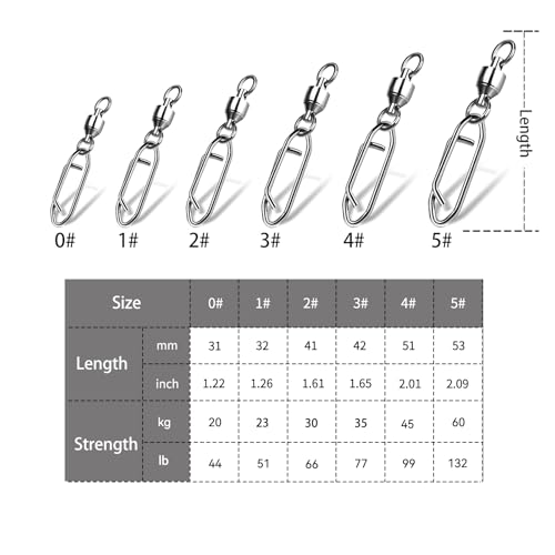 9KM DWLIFE Fishing Swivels & Quick-Change Clips 25Pcs Pro Saltwater 360° Spin Stainless Steel Snap Swivels for Lure/Bait Heavy-Duty Corrosion-Proof - size: 3#