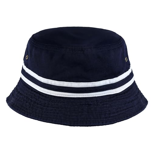 Cotton Bucket Hat Packable Sun Hat – Unisex Summer Travel Beach Fisherman Hat for Men Women Outdoor Fishing Hiking - color: 0. Band -Navy, size: Large-X-Large