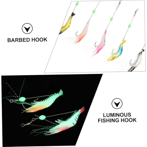 5pcs Bionic Artificial Shrimp Fishing Lures with Hooks Soft Simulation Glow-in-the-Dark Bait Set for Freshwater and Saltwater Fishing Random Color