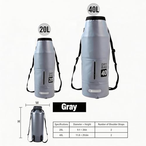 20L Waterproof Dry Bag - Floating Heavy Duty PVC Dry Sack - for Boating, Fishing & Beach - Backpack Style Waterproof Bag for Men & Women - color: Grey, size: 20L