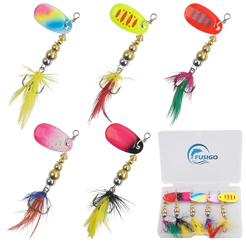 Spinnerbaits Rooster Bait Tail Fishing Lures Kit Inline Spinner Spoon Lures Bass Salmon Trout Hard Metal Spinner Baits for Saltwater Freshwater - style: 5pcs Spinnerbaits-d