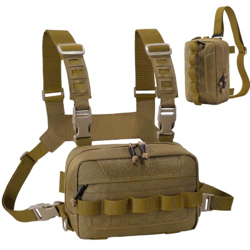 Outdoor Chest Bag for Men, Water-Resistant Fishing Chest Pack, Tactical Vest for Running, Cycling, Hiking - color: Khaki