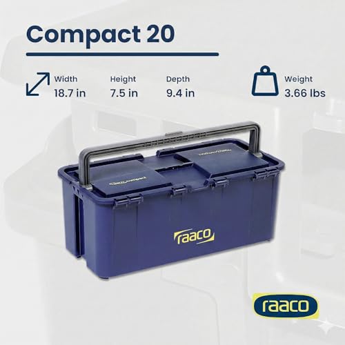 Raaco Tool Box with Removable Trays – Durable Plastic Polypropylene (PP) Organizer with Handle, Stackable & Lockable, 66 lb Load Capacity (Compact 20) - style: Close