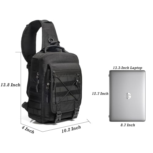NICGID Tactical Sling Bag Pack Military Rover Shoulder Sling Backpack EDC Molle Assault Range Bag - color: Black-808-1, size: 13.3 inch