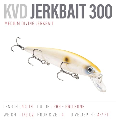 Strike King KVD Jerkbait 3 Hook - color: Pro Bone, size: 4.75 inch (Pack of 1)