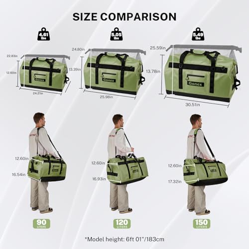 Gonex Waterproof Duffel Bag, 120L Heavy Duty Dry Duffle Bag with Reinforced Thickened Bottom, 3-in-1 Convertible Large Travel Backpack for Kayaking, Motorcycle, Camping & Boating, Army Green - color: Army Green, size: 120L