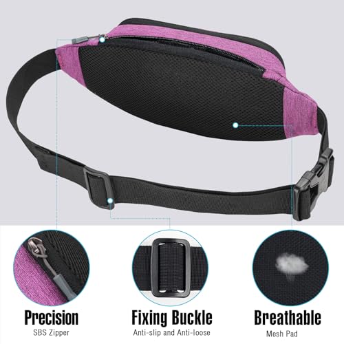 WATERFLY Fanny Pack Waist Bag: Small Hip Pouch Bum Bag Fannie Pack Phanny Fannypack Waistpack Bumbag Beltbag Sport Slim Fashionable for Jogging Hiking Hiker Woman Man - color: Purple