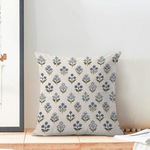 AEIOAE Vintage Floral Pillow Covers 16 x 16 Inch Set of 2 Blue Green Block Print Decorative Throw Pillow Covers Boho Rustic Farmhouse Gift Cushion Case for Home Sofa Outdoor Decor - color: Floral2, size: 16" x 16" (Pack of 1)