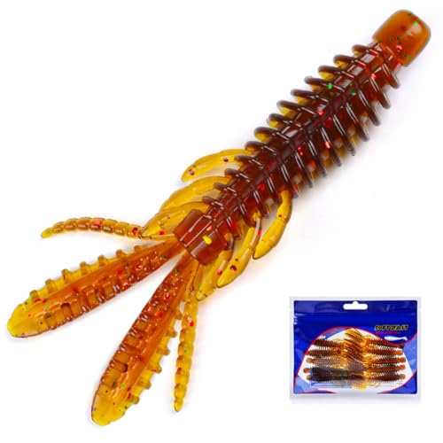 10 Pcs Soft Swimbait Lures, 6.4cm/2.5in Shrimp Shape Soft Plastic Fishing Lures Kit, Bass Fishing Lure Swim Baits with 5 Color, for Fishing Trout, Crappie, Bass, Redfish, Freshwater, Saltwater - color: Brown, size: 3.15 inch