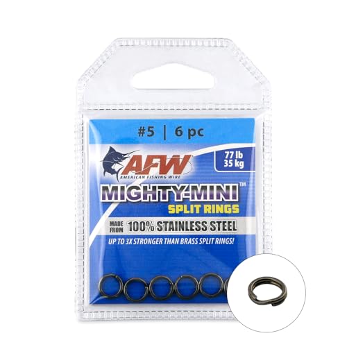 American Fishing Wire Mighty Mini Stainless Steel Split Rings, 3 Times Stronger Than Brass, Superior Holding Power for Fisherman and Outdoorsman - 100pcs in Bright Stainless Steel and Gunmetal Black - size: 6 pc, #5, 77 lb test, style: Gunmetal Black