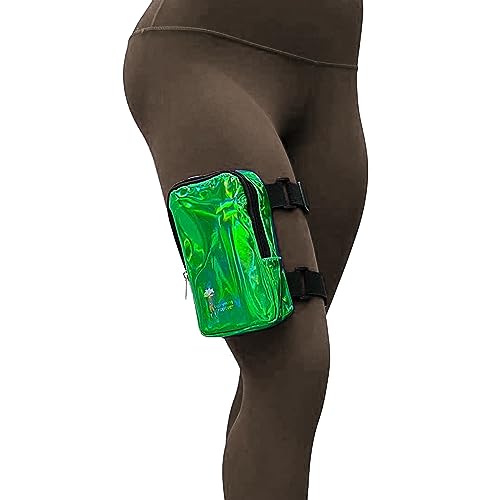 Holographic Thigh Bag | Leg Harness for Women | Outdoor Waist Pouch | Carnival Hiking Travel Fanny Pack with Adjustable Straps | Green - color: Green
