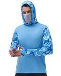 FISHEAL Men's Performance Fishing Hoodie Shirt - UPF 50+ UV Sun Protection Long Sleeve Shirts with Mesh Face Mask - color: Sparkling Blue Camo, size: Small