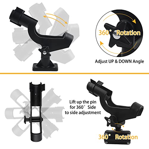 Fishing Rod Holder for Boat Adjustable 360° Rotation Hands-Free Fishing Pole Rod Racks No-Drill Rail Mount Rod Holders for Multi-Rod Setup Kayak, Pontoon, Boat Fishing - color: RH50 Multi-Positional Mounting 2pcs