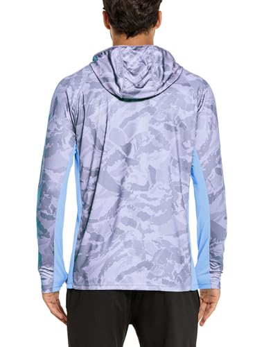 COOrun Men's Hooded Sun Shirts with Mask Fishing Shirts for Men Long Sleeve UPF 50 Rash Guards Cooling Hoodies Hiking Shirts - color: Dark Grey, size: Small