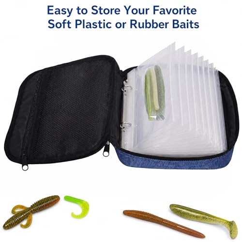 Kylebooker Soft Plastic Bait Storage Binders Organizer Saltwater Fishing Lure Leader Wallet Tackle Binder Bag - color: Blue