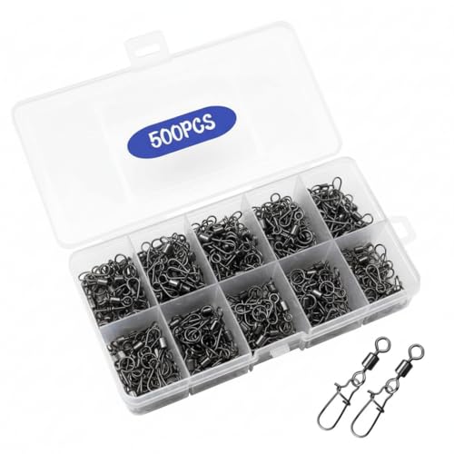 500 Pcs - Fishing Swivels Stainless Steel Barrel Swivels Fishing Tackle Kit with Assorted Sizes for Saltwater & Freshwater Rigs