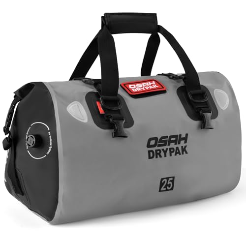 OSAH DRYPAK Waterproof Duffel Bag - Motorcycle Dry Bag Tail Bag with Large Storage Space, Waterproof Luggage Duffle Bags with Outer Mesh Zipper Pocket for Camping, Kayaking, Fishing & Traveling - color: Grey, size: 25L