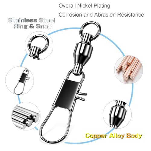 AMYSPORTS Steel Stainless Snap Swivels Saltwater Ball Bearing Fishing Swivel Lure Connector Barrel Swivels Fishing Tackle Black Nickel - size: size1 (23.7lb) 25 pcs