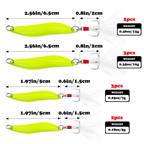 Fishing Lures,Fishing Spoons, Colorful Casting Fishing Spinner Hard Baits Tackle Single Hook for Trout Bass Salmon Freshwater Saltwater with Metal Hooks - color: 10pcs Glow Color