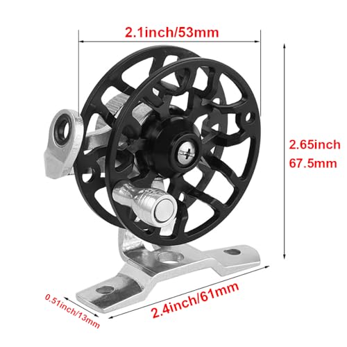 Winter Fishing Reel All Metal 1.76oz(50g) Lightweight 2.1inch(53mm) Upgrade Base Right Hand Mini Fly Wheel for Trout Pike Ice Fishing Tackle - color: Black