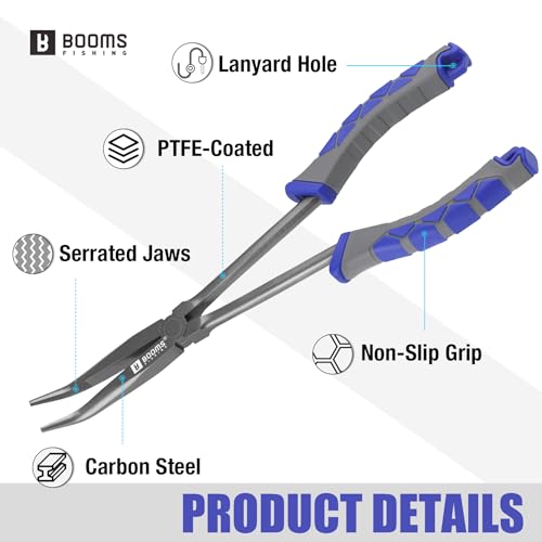 Booms Fishing Long Nose Pliers: 11.5" Saltwater & Freshwater Hook Remover for Bass Snook Trout - Corrosion-Resistant PTFE Coated Needle Nose Pliers with Lanyard - XW11 Heavy Duty Fishing Gear & Tool
