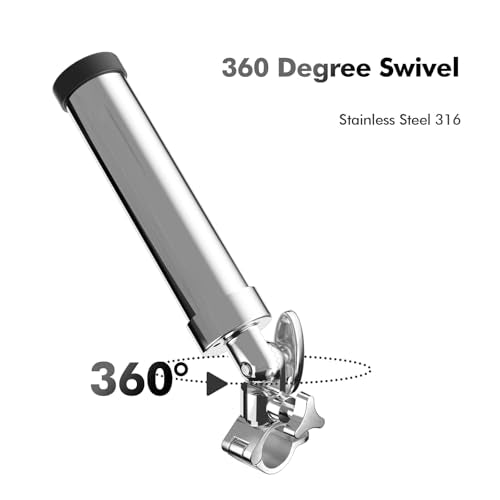 Boat Rod Holders,2 Pack 316 Stainless Steel 360 Degree Rotating Adjustable Clamp on Rail Mount Fishing Pole Rod Holders for 7/8", 1", 1-1/4" Rail