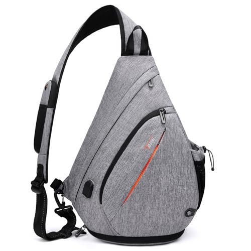 TUDEQU Large Sling Bag for Men,19L Crossbody Backpack with 8 Pocket,Gym,EDC | One Strap Backpack with Umbrella Pocket,Sling Backpack with Stability Strap, One Shoulder Backpack for Hiking,Gym,Travel - color: Gray Match Black