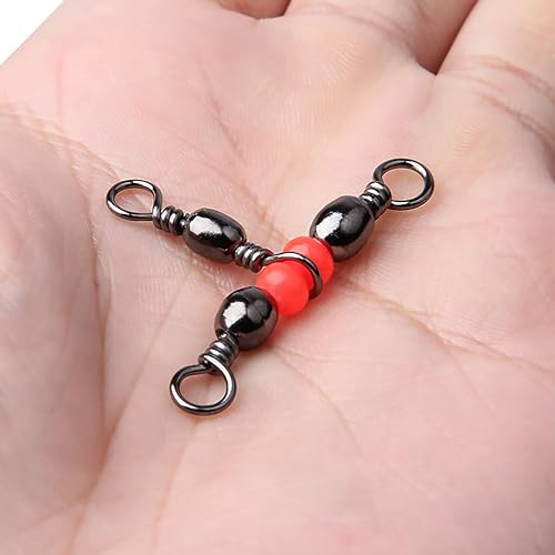 OROOTL 3 Way Swivel Fishing Tackle, 60pcs T Turn Three Way Fishing Swivels Black Nickel Plated Cross Line Barrel Triple Swivels for Catfish Rig Saltwater Freshwater - size: Size 5*7 -58LB