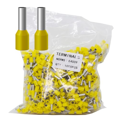 Fidioto 1000pcs AWG12 Terminal Connector Wire Insulated Cord Pin Ends Terminals for Electric, Industrial, Chemical Industry, Power Control System, etc. (Yellow-1000PCS-12wg) - color: Yellow, size: 12AWG