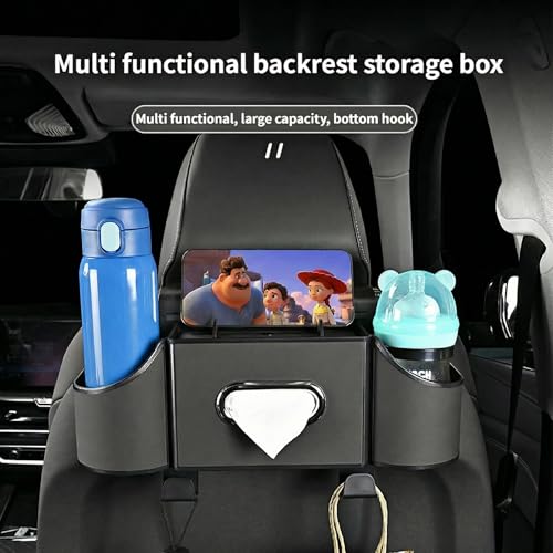Backseat Car Organizer, 4-in-1 Car Organizer Back Seat with Cup Holder & Tissue Box, Multi-Pocket Car Back Seat Organizer for Phone, Drinks, Travel & Daily Use (Black) - color: BLACK