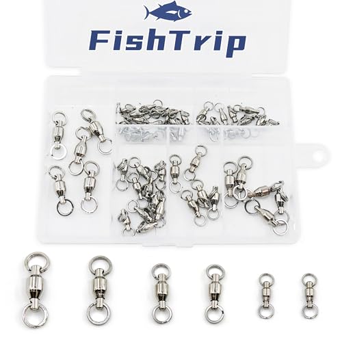 FishTrip Fishing Swivels with Split Rings, 25/50pcs Ball Bearing Swivel Speed Clips Stainless Quick Change Connector for Saltwater - size: Assorted_50pcs