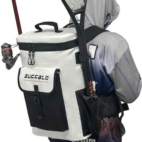 Buffalo Gear Fish Cooler Backpack 32Qt Waterproof Fishing Backpack Cooler Portable Fish Bag, Keep Ice Cold More Than 24 Hours - color: White-22qt