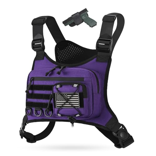 koculemi Outdoor Sports Chest Bag for Men, Chest Vest Holster Fits Most Pistols, EDC Travel Chest Pack for Running, Hiking - color: Purple