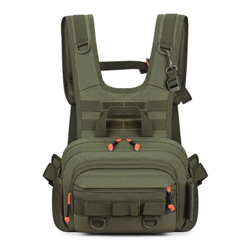 MiOYOOW Fishing Chest Pack, Waterproof Fly Fish Bag with Reflective Design for Men Women Outdoor Hunting Hiking - color: Green
