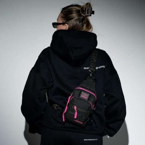 WOLFpak 4L Mini Tactical Sling Bag (Black Neon Pink) Compact Crossbody Backpack for Gym, Travel & EDC | Tactical Shoulder Bag with Multiple Pockets – Lightweight, Durable Sling Pack for Men & Women - color: Black Neon Pink