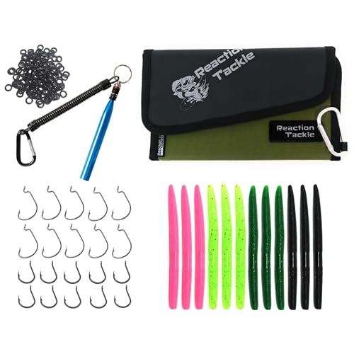Reaction Tackle Wacky Rig Tool and O-Rings for Soft Plastic Worms, Bass Fishing Wacky Rig and Neko Rig Stick Bait Setup for Largemouth and Smallmouth - color: #1 Wacky Worm Kit