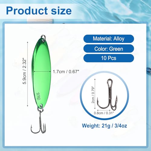Fishing Spoons Lures, Metal Saltwater Treble Trout Lures Jigging Spoon with Treble Hooks Casting Spinner Baits - color: Green, size: 21g / 3/4 oz