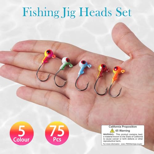 Crappie Jig Heads Kit, 75 Pieces Fishing Jig Head Hooks for Fishing Crappie Bass Trout Walleye 1/8oz 1/16oz 1/32oz - color: Fishing Jigs 75Pcs-1/8