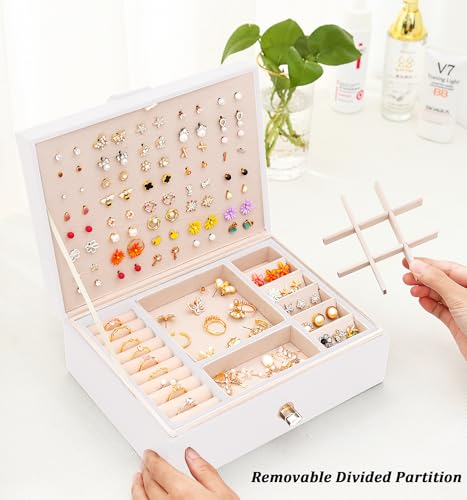 QBestry Girls Jewelry Box for Earrings Jewelry Organizer Box Teen Girls Earrings Organizer Jewelry Box Earring Holder Organizer Stud Earring Box for Girls Womens Jewelry Case Organizer White - color: White, size: Medium