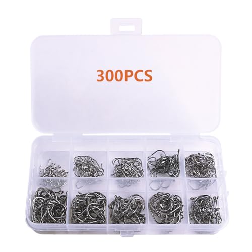 AMHDV 300Pcs/ 500Pcs/ 1000Pcs Small Fishing Hooks, 10 Different Sizes Tiny Fish Hook Set for Freshwater - style: 300pcs (2# to 20#)